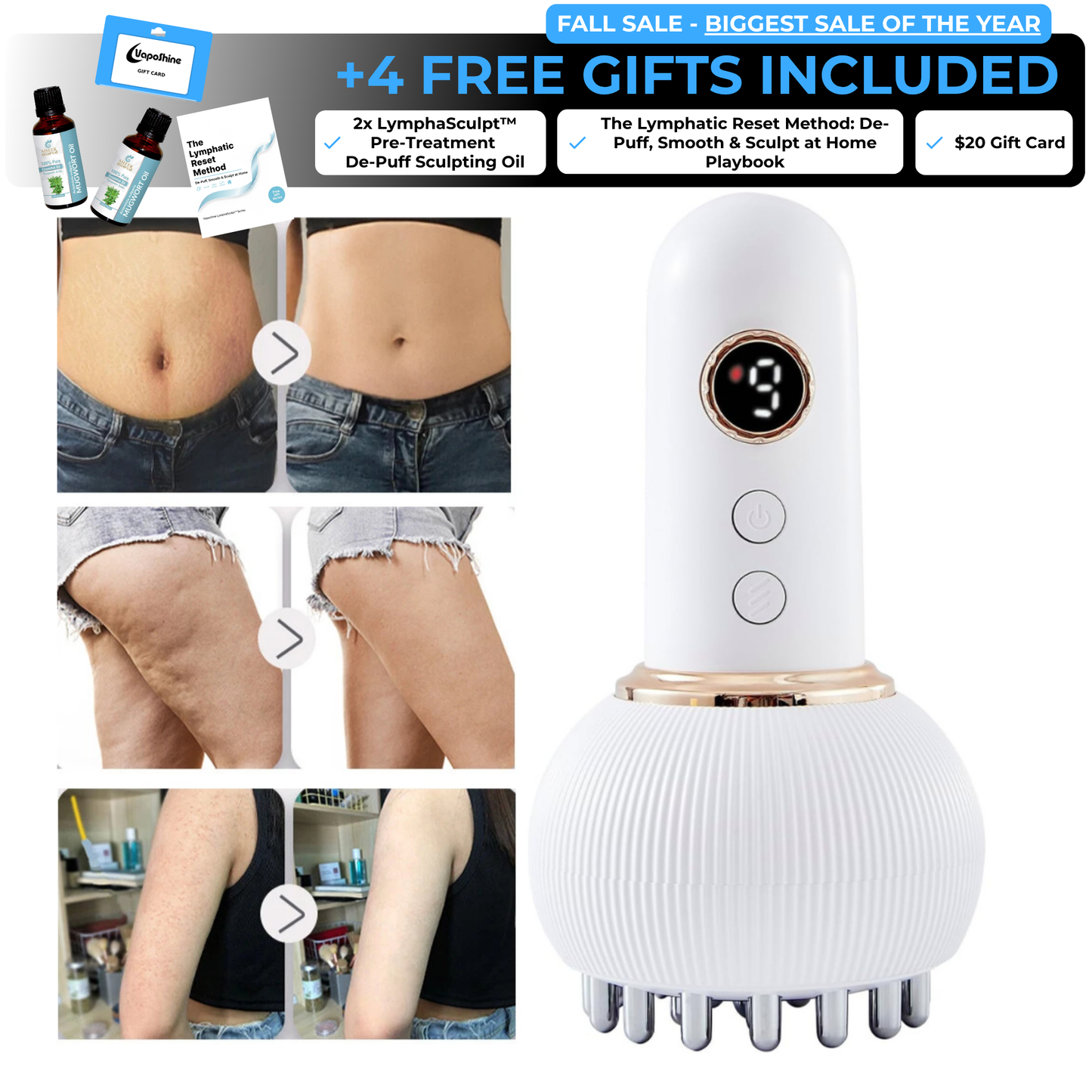VapoShine LymphaSculpt™: Quad-Action Lymphatic Drainage Massager
